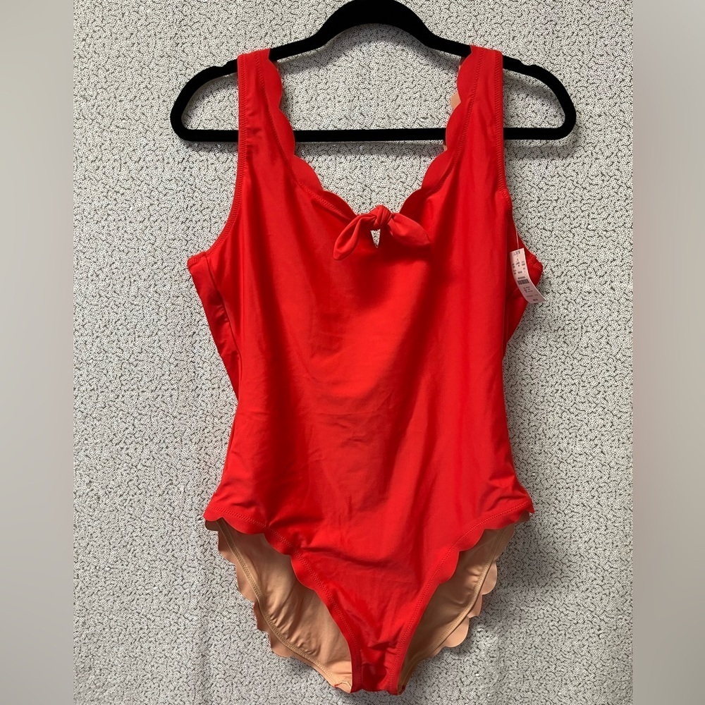 J. Crew Red One-Piece Swimsuit with Peach Lining